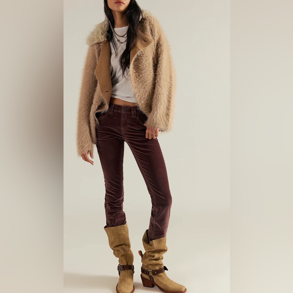 Free People Corduroy Stretch Dusty‎ Rust Red Pink Straight Jeans Size 28